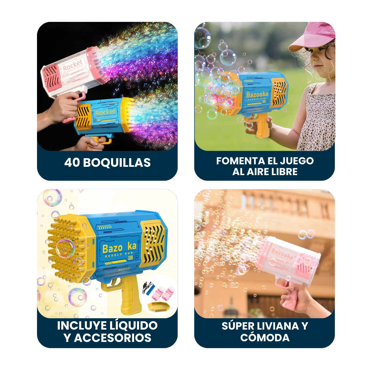 Pistola Bazooka Burbujas™ 2x1 🔥 | Diversión ilimitada para tus hijos