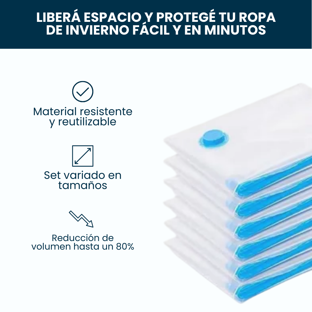 Kit Ahorro de espacio - x5 Bolsas Reutilizables + Bomba Manual ¡GRATIS!