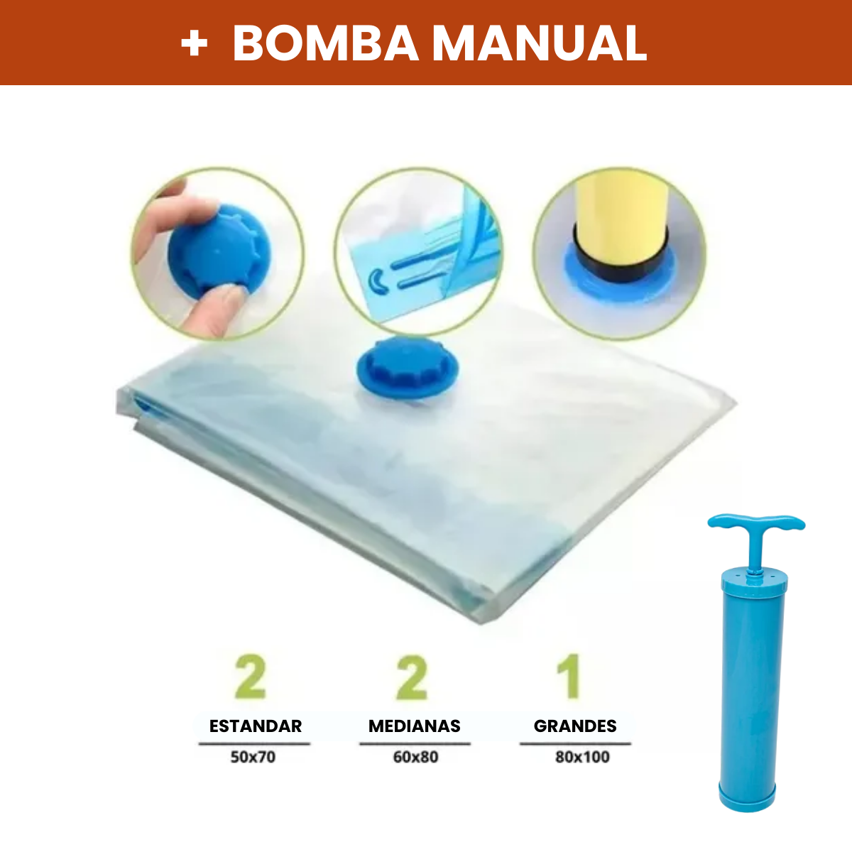 Kit Ahorro de espacio - x5 Bolsas Reutilizables + Bomba Manual ¡GRATIS!