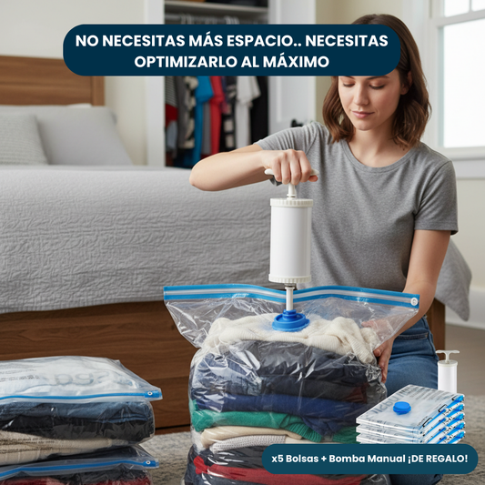 Kit Ahorro de espacio - x5 Bolsas Reutilizables + Bomba Manual ¡GRATIS!